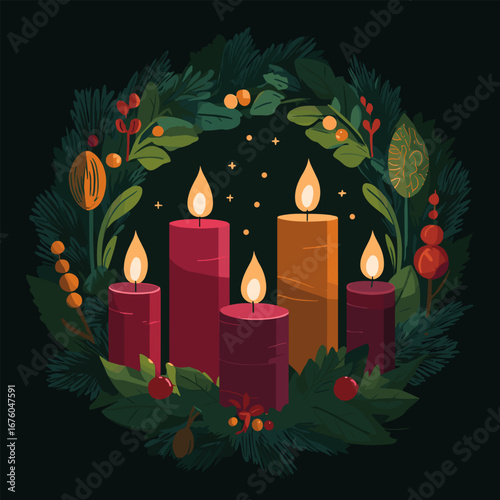Christmas Advent Wreath with Four Candles