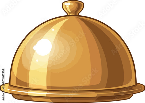 Elegant golden cloche serving dish with lid presentation appetizer fine dining vector