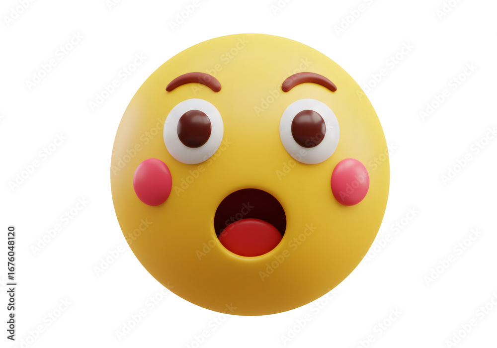 Fototapeta premium 透明な背景に黄色の3Dレンダリングされた驚いた表情の顔文字