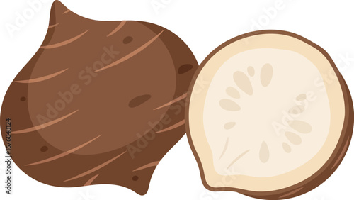 Taro root whole and cut isometric illustration healthy organic food ingredient vector
