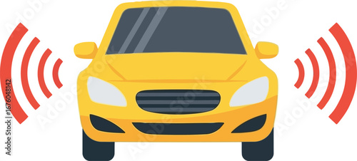 Yellow car with parking sensors active forward facing automobile technology vector