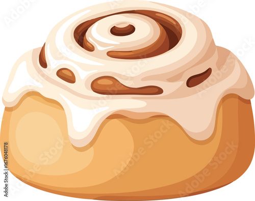 Gourmet cinnamon roll glazed sweet pastry dessert isolated vector