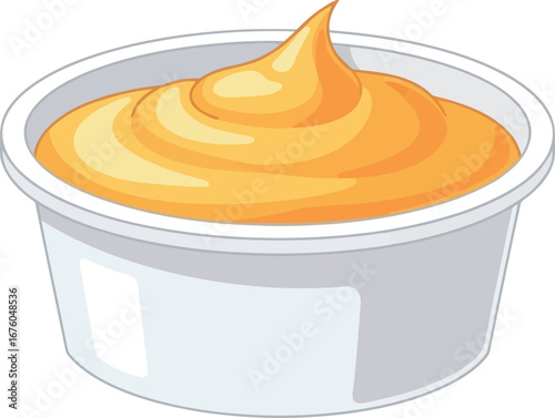 Golden cheese sauce dip in small container vector