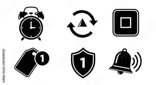 Essential Icons Collection, Time, Refresh, Security, Notification & Alert – Versatile Vector Graphics for Modern Digital Interfaces
