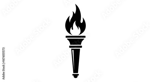Black Silhouette of a Flaming Torch with a Classic Design.