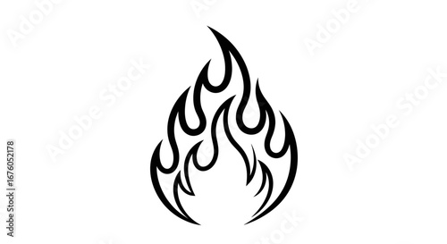 Stylized Black Flame Graphic with Curving, Pointed Shapes.