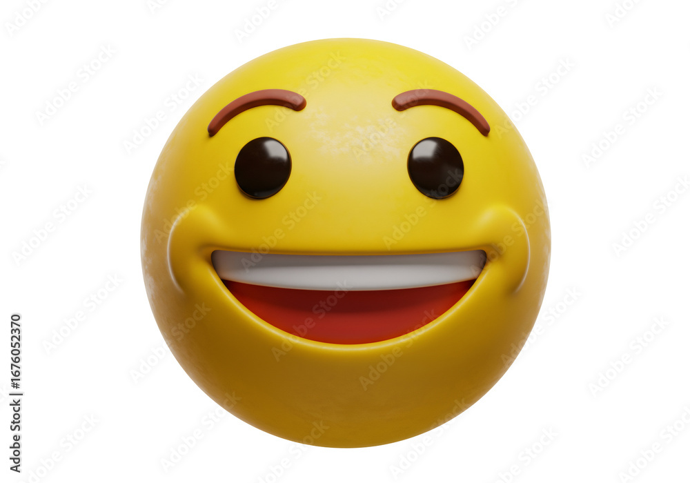 Fototapeta premium 透明な背景の明るい黄色の幸せな笑みを浮かべる顔の3D絵文字