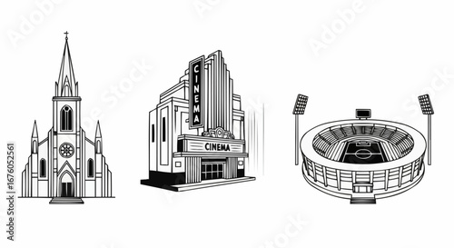 City Landmarks Line Art Icons