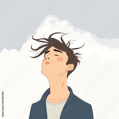 A man finding serenity and inner peace with wind in his hair