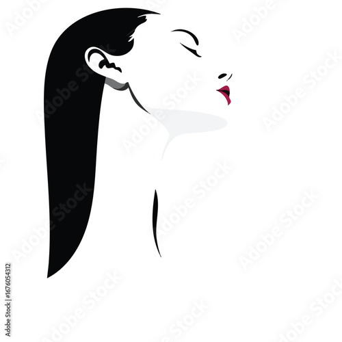 An elegant woman with a long neck in a tranquil state