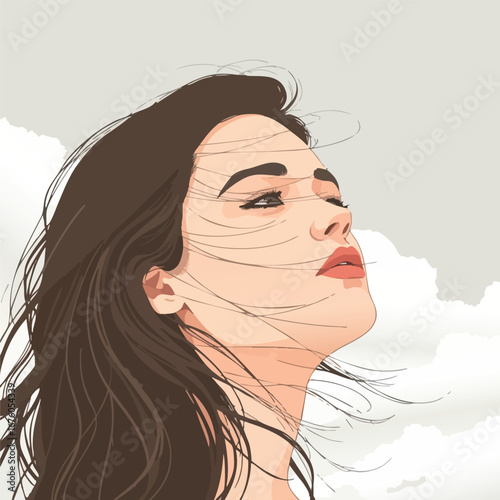 A person with gracefully flowing hair in the breeze