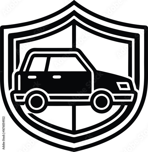 Vector art of car insurance protection shield logo, automotive safety and security symbol