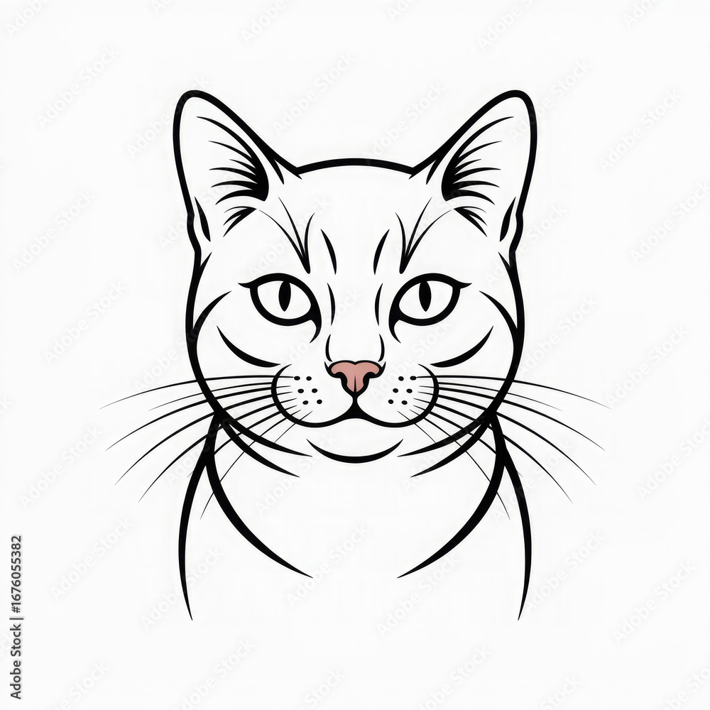 Obraz premium A minimalist cat face drawing isolated on white background