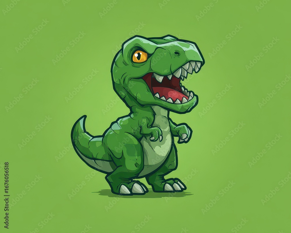 Fototapeta premium Snarling Green T-Rex Cartoon Character: A Cretaceous Dino Illustration for Sport Logos and Esports Team Mascots