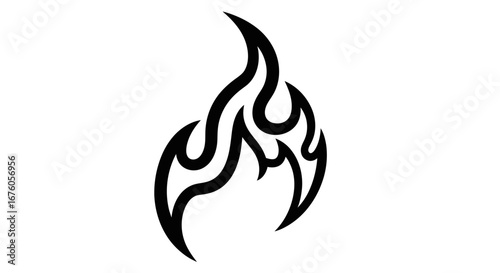 Black Tribal Flame Symbol on White Background.