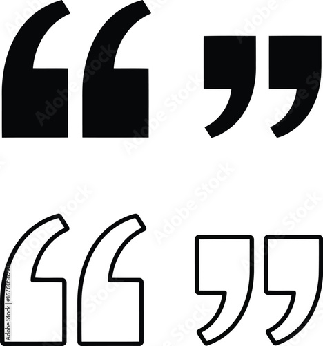 Quotation mark icons set abstract design symbols text speech communication citation direct speech vector