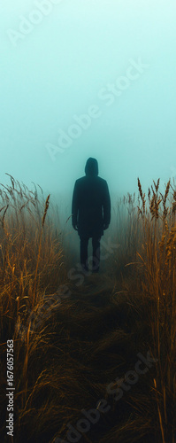 
silhouette of a man walking in a wheat field at night