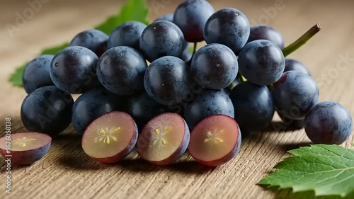 Wallpaper Mural Fresh grapes on wooden surface with cut pieces nearby Torontodigital.ca