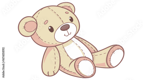cute cartoon teddy bear illustration soft cuddly toy beige pink children design isolated on white background.