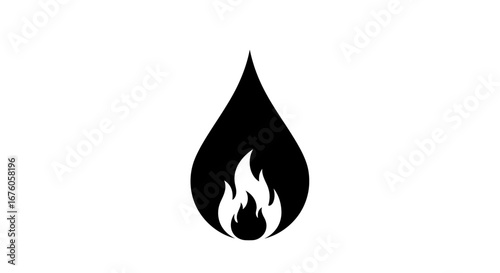 Black Flame Drop Icon - Fire Symbol with Teardrop Shape.