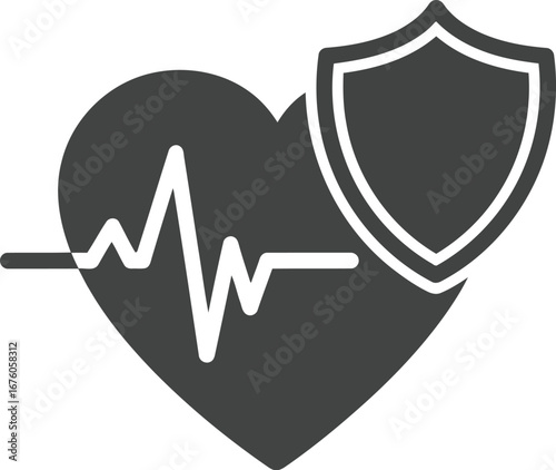Heartbeat shield security protection health insurance cardiovascular care medical symbol vector icon vector