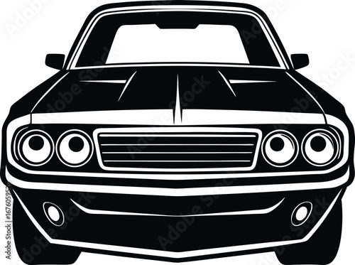 Vector art of front view silhouette of a classic american muscle car