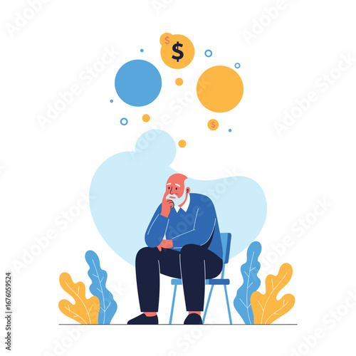 Elderly man contemplating financial security and future retirement planning concerns