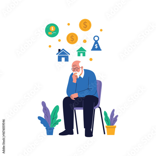 Senior citizen contemplating financial future retirement planning and investment decisions
