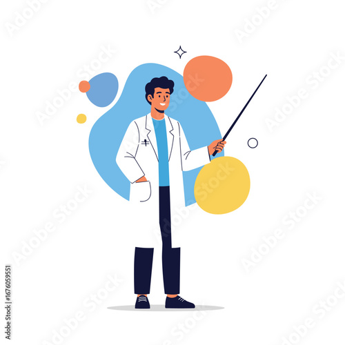 A professional scientist demonstrating a new discovery in a modern laboratory setting