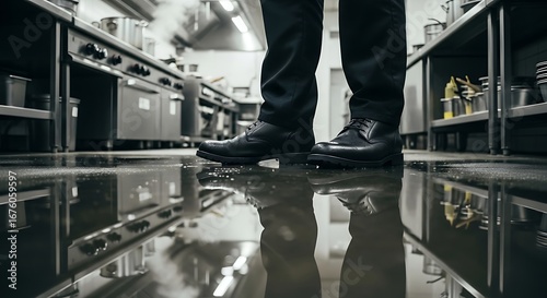 Water on Commercial Kitchen Floor.