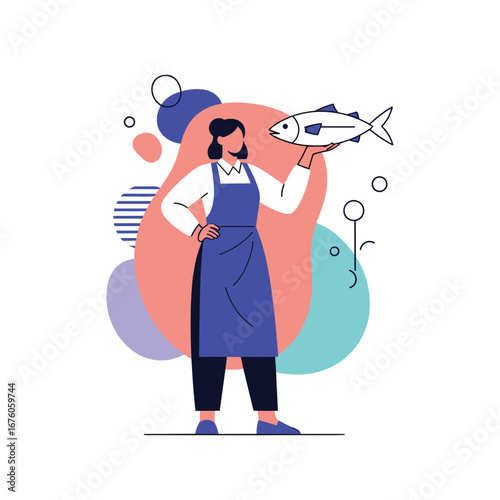 A skilled fishmonger proudly presents a fresh catch of the day for discerning customers seeking quality seafood products