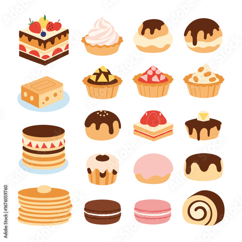 A colorful assortment of delicious sweet pastries and desserts displayed together
