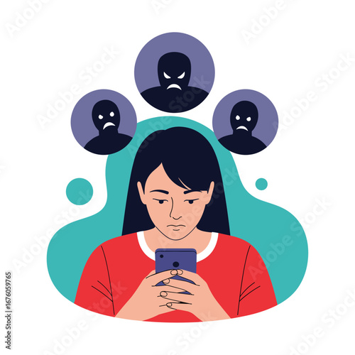 Cyberbullying victim faces online harassment from anonymous trolls and malicious figures