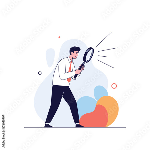 Man examining something closely with a magnifying glass discovery investigation research insight exploration