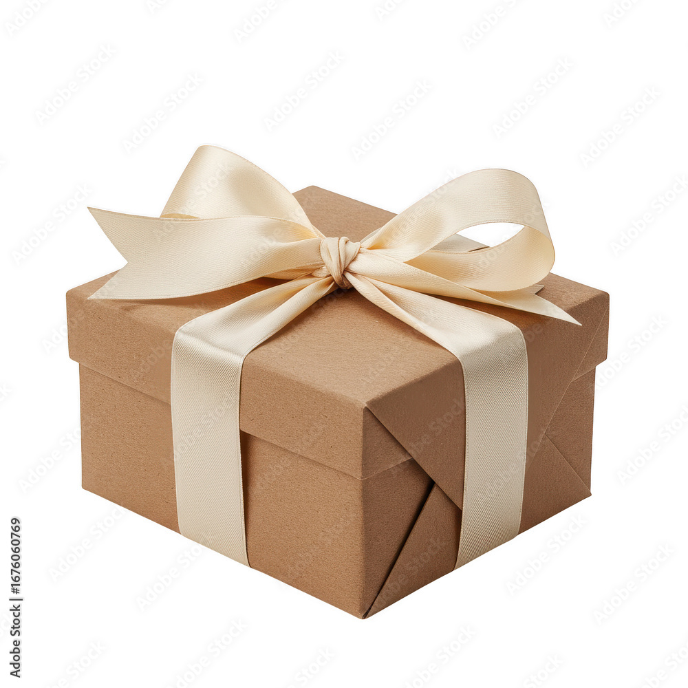 Obraz premium A beautifully wrapped gift box with a cream ribbon sits ready for a special occasion transparent background