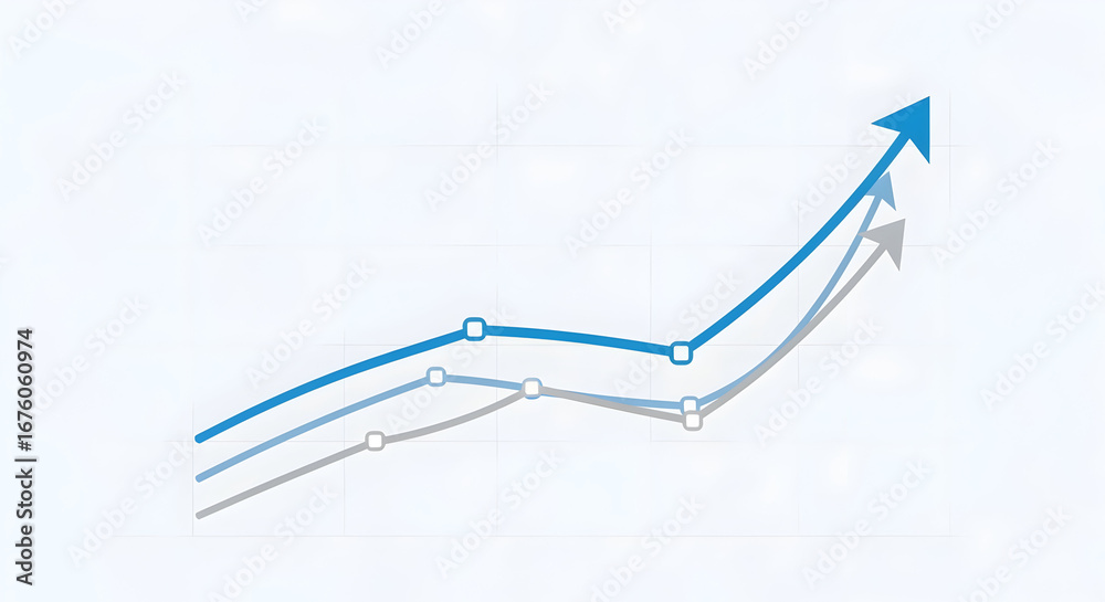 Fototapeta premium Business Graph Showing Growth Trends with Blue and Gray Lines in Modern Office