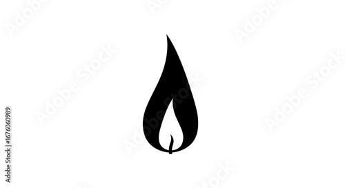 Simple Black Flame Silhouette on White Background.