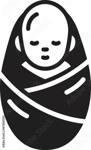 Stylized illustration of a newborn baby wrapped in swaddling clothes simple clean design vector