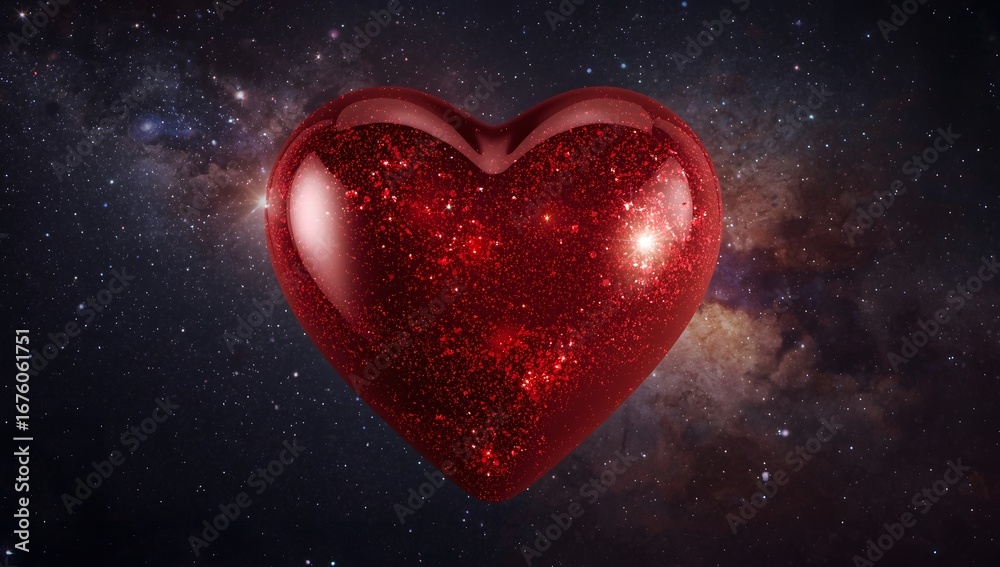 Red Glittery Heart Against a Starry Night Sky Red Glittery Heart Against a Starry Night Sky