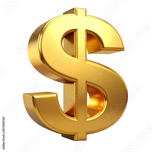 9 - 3D Golden Dollar Sign Symbol ($), Transparent Background