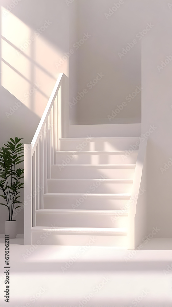 Obraz premium White Staircase 3D Render Sunlight Minimalist