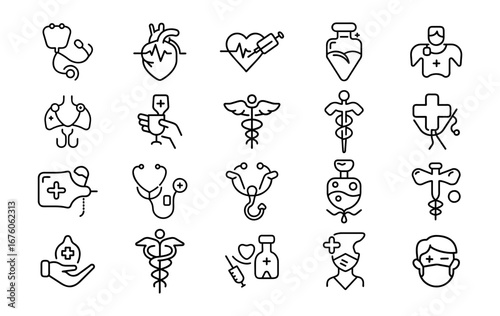 Diverse hand-drawn medical and health care icons for modern healthcare professionals and institutions