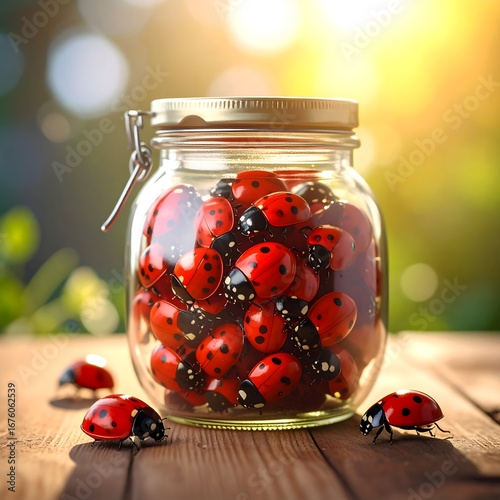 Wallpaper Mural Ladybugs in a jar, sunny outdoors Torontodigital.ca