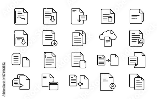 Hand drawn document icons representing file operations and data management concepts