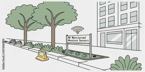 AI Monitored Moisture Sensor Vector Illustration for Smart City Irrigation and Sustainable Urban Landscape