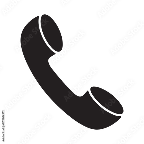 Black Silhouette of a Classic Telephone Handset on White Background communication call