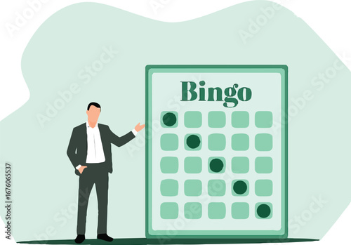 Man Standing with Bingo Board – Flat Vector Game Concept Illustration