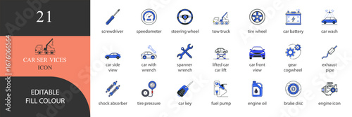 Vector art of car service editable full color icon set for your design project