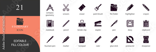 Vector art of stationary icon set vector illustration of office and school supplies