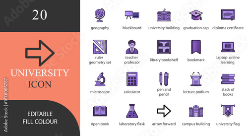 Vector art of university icon set vector illustration of education and learning